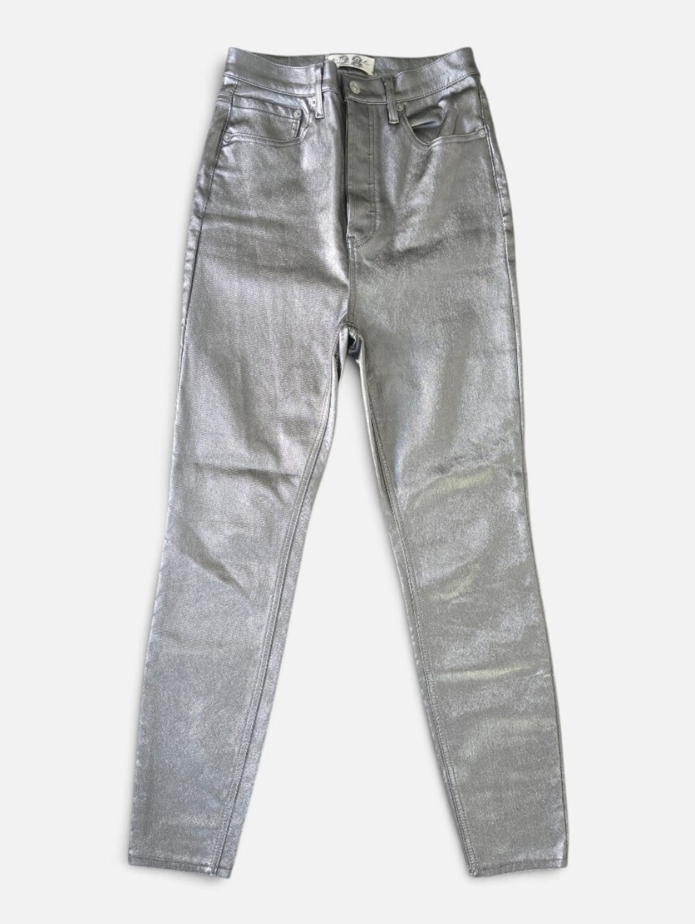 We The Free Metallic Silver Coated High Rise Skinny Jeans Women's 28